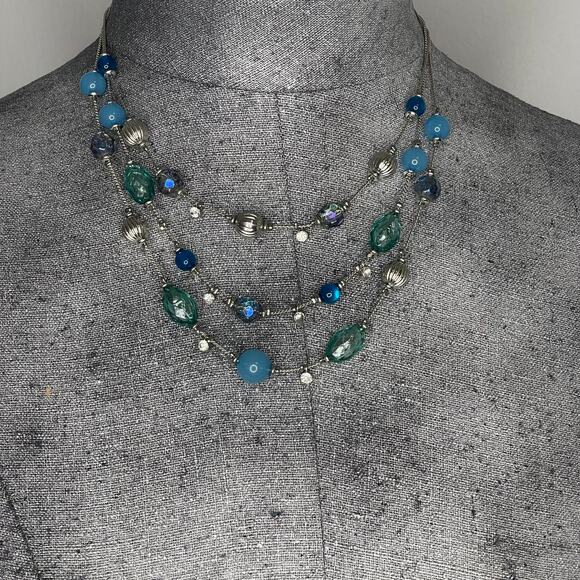 necklace teal blue beaded silver fashion jewelry trendy versatile bohemian - Picture 7 of 10